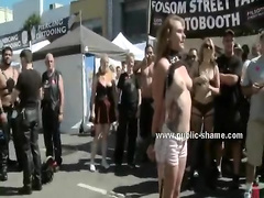 Group of sluts undressed in public on the streets and spanked an