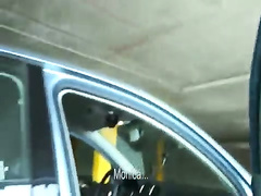 Brunette amateur flashes and cunt banged at the parking lot