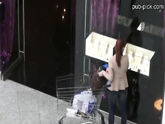 Real amateur sweetie fucked in the mall stairwell for some money