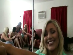 Group of girls have poledance party before they suck and get fuc