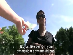 Lovely tanned euro chick agrees to a one night stand in public f