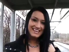 Fresh euro hottie agrees to a one night stand in public for some