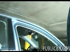 Amateur Czech girl flashes her big tits and fucked in parking lo