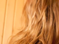 Lesbian teen lovers teasing in sauna