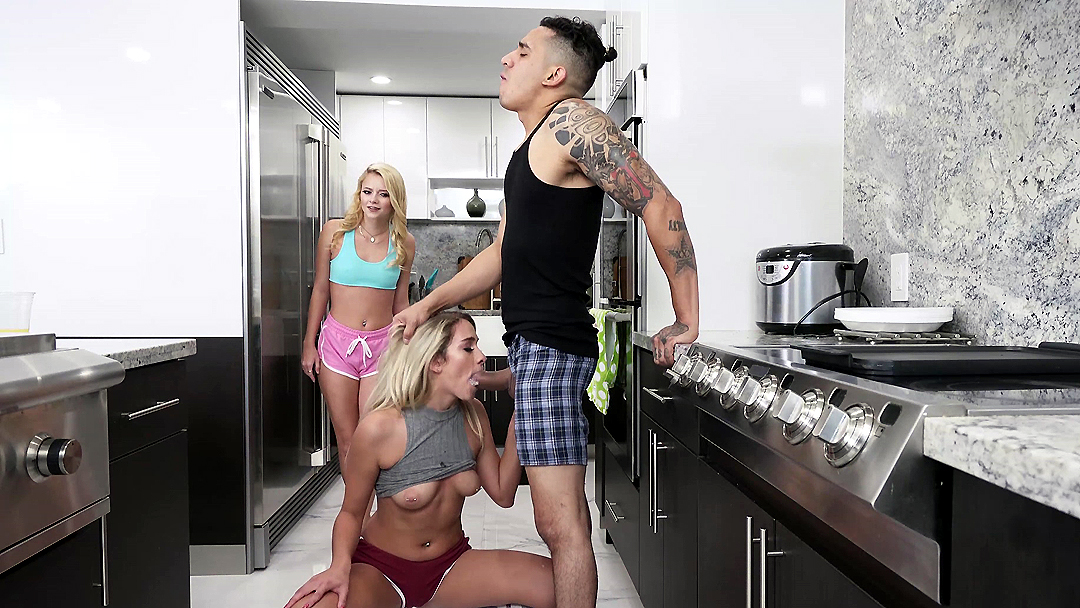 Hairy party kissing stepbrother