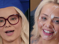 College grad Elsa Jean receives a creamy facial cumshot