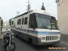 Frustrated teen fucked by two guys on the bang bus