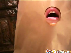 Humiliating paperbag suck job and swallow, home made