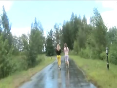 Two girlfriends went walk to the nature