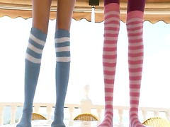 Skinny babes in socks enjoying free time