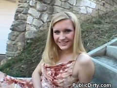 Sweetheart Blonde Flashes Tits And Pussy Outdoors In Public